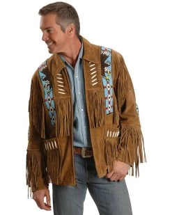 Liberty Wear Eagle Bead Fringed Suede Leather Jacket - Big & Tall