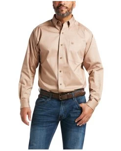 Ariat Men's Khaki Solid Twill Long Sleeve Western Shirt 