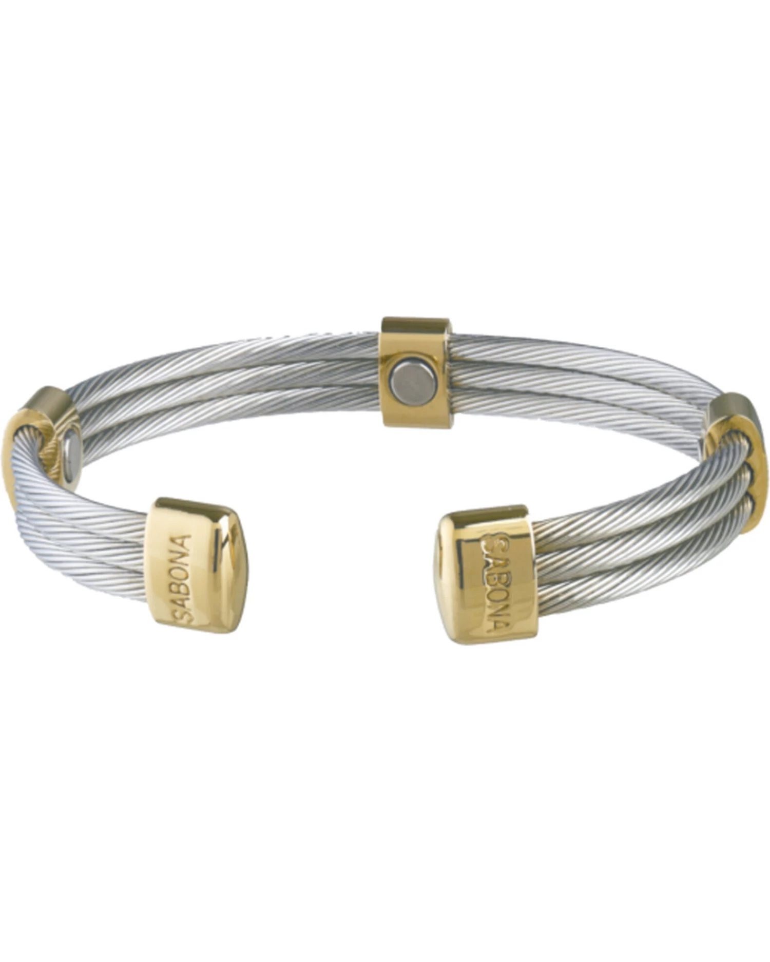 Sabona Men's Trio Cable Stainless Steel & Gold Magnetic Wristband