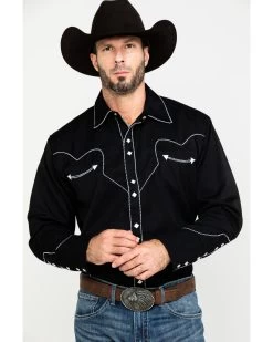 Scully Men's Embroidered Long Sleeve Snap Western ShirtÂ