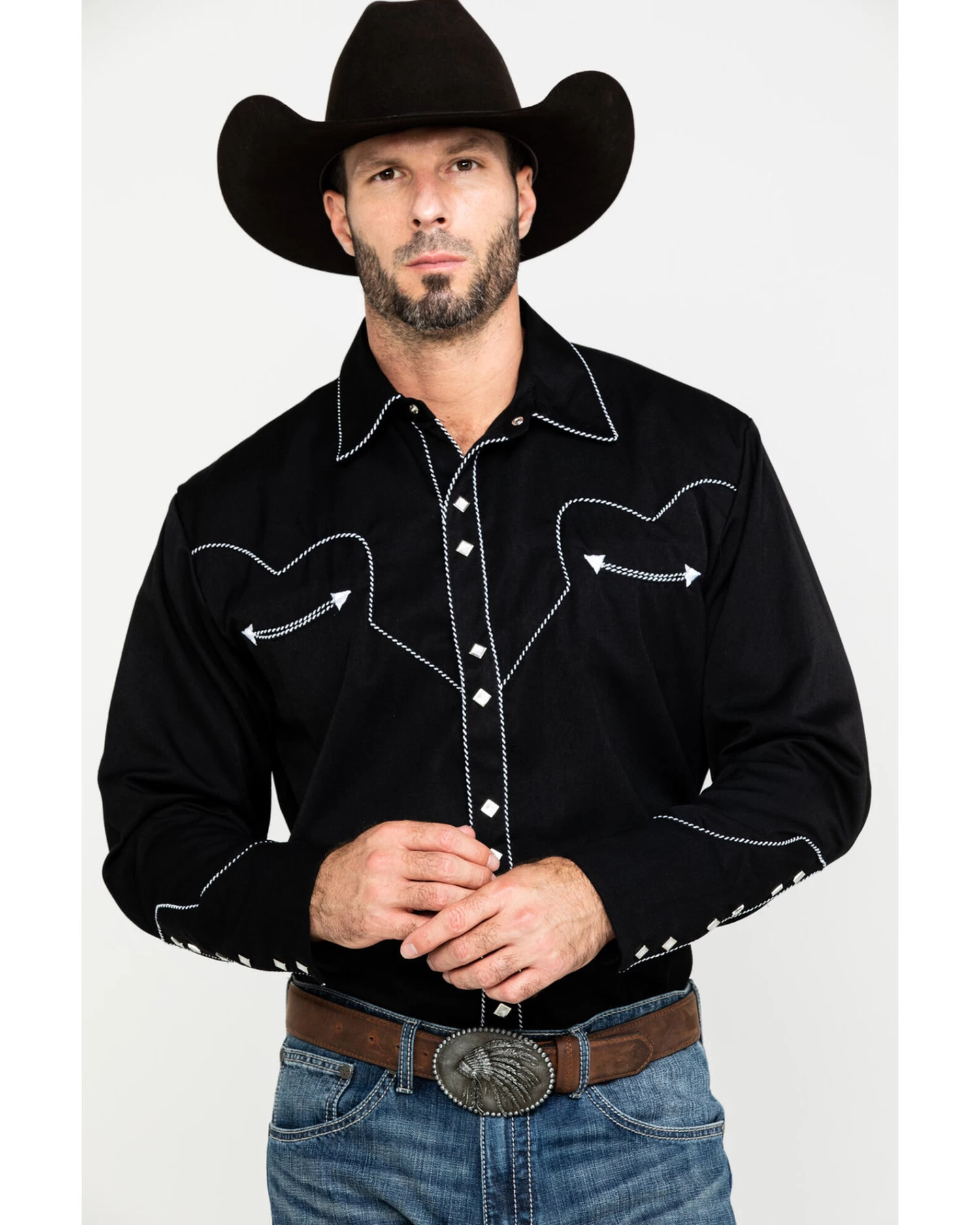 Scully Men's Embroidered Long Sleeve Snap Western ShirtÂ