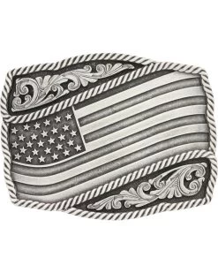 Montana Silversmiths Men's Waving American Flag Belt Buckle