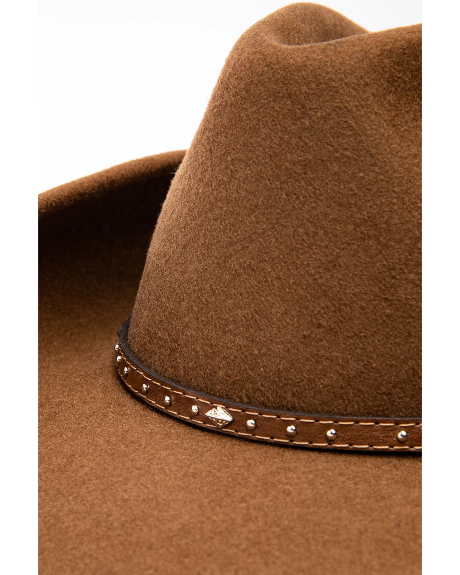Cody James Men's Fawn Pinch Front Leather Stud Band Wool Hat - Image 6