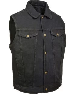 Milwaukee Leather Men's Snap Front Denim Vest With Shirt Collar 