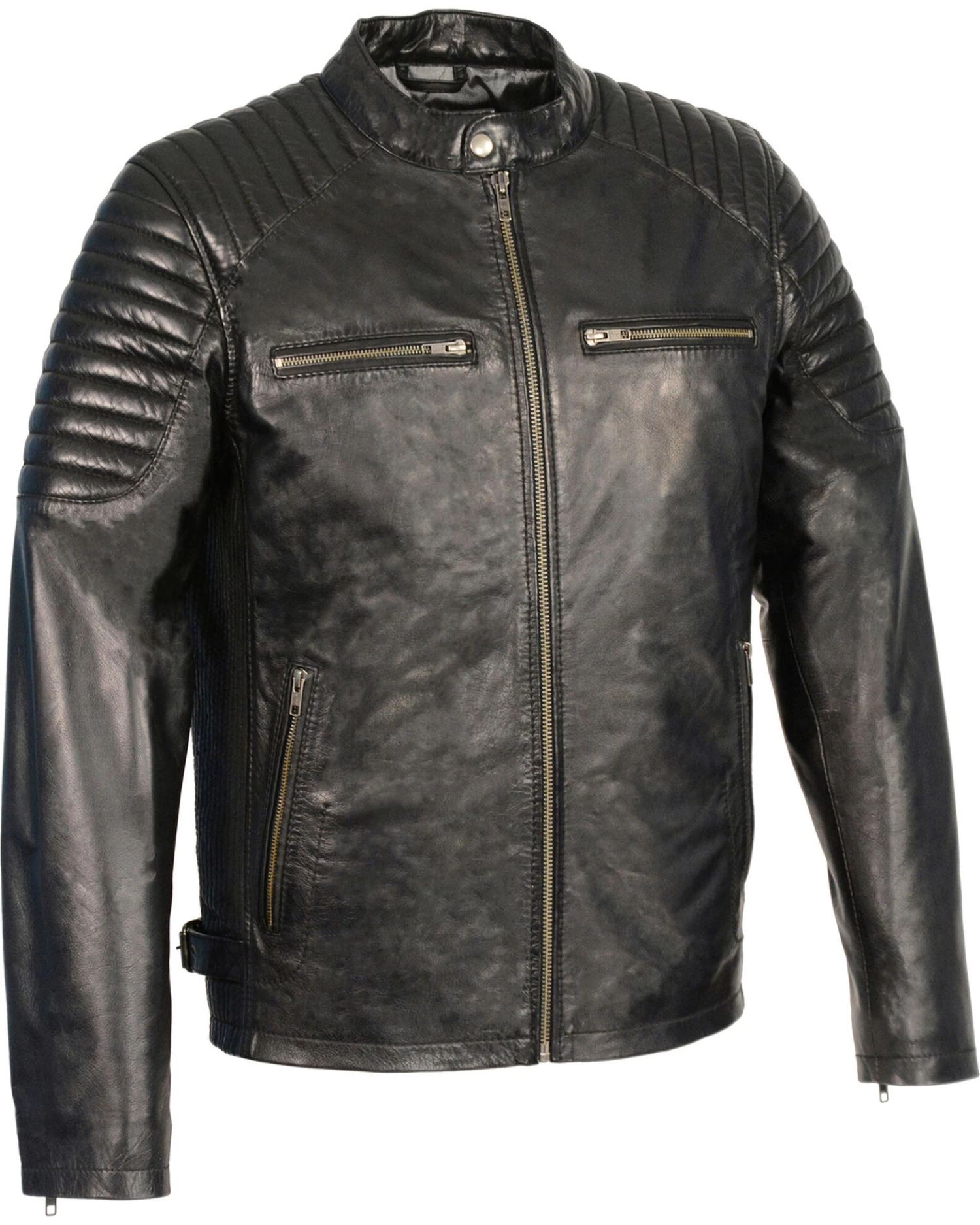 Milwaukee Leather Men's Quilted Shoulders Snap Collar Leather Jacket