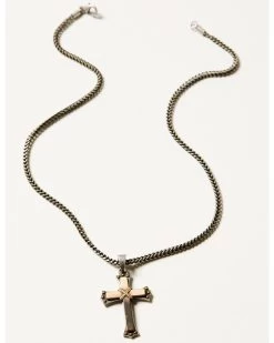 M & F Western Men's Antique Silver Twister Cross Necklace