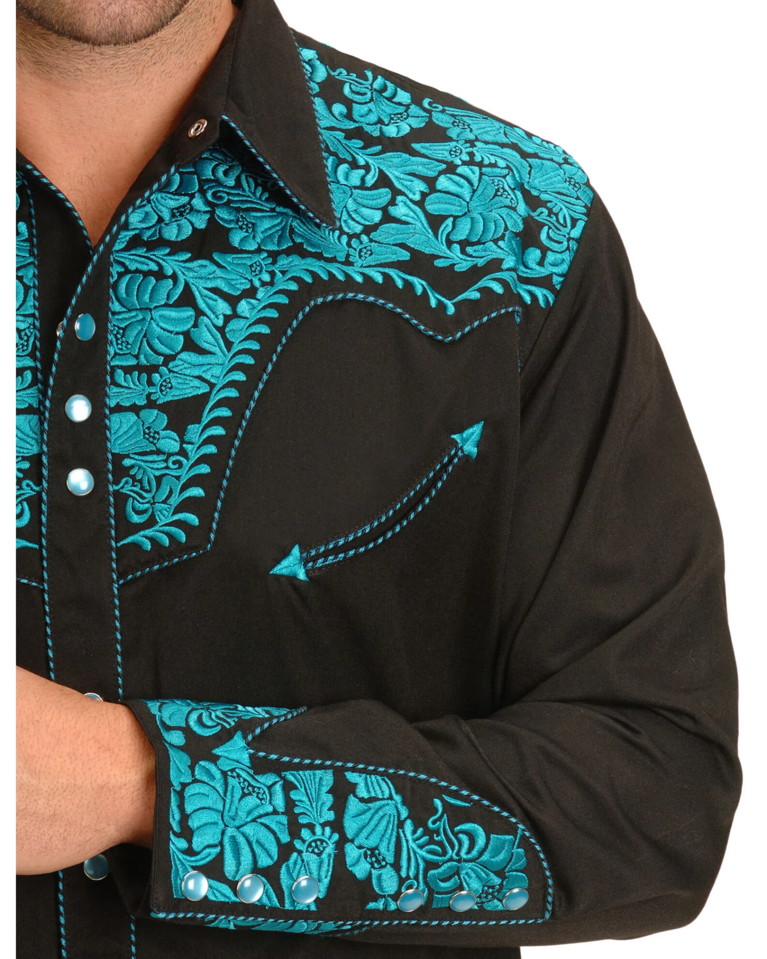 Scully Men's Gunfighter Embroidered Long Sleeve Snap Western Shirt - Image 2