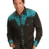 Scully Men's Gunfighter Embroidered Long Sleeve Snap Western Shirt 