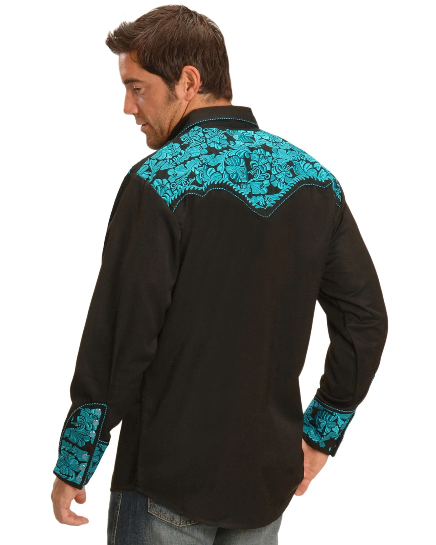Scully Men's Gunfighter Embroidered Long Sleeve Snap Western Shirt - Image 3
