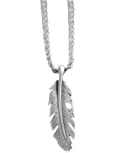 M & F Western Men's Silver Twisted Feather Necklace
