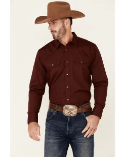 Gibson Men's Burgundy Basic Solid Long Sleeve Pearl Snap Western Shirt 