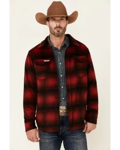 Powder River Outfitters Men's Red Ombre Plaid Wool Button-Front Shirt Jacket 