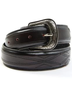 Moonshine Spirit Men's Black Cherry Stitched Pattern Leather Belt