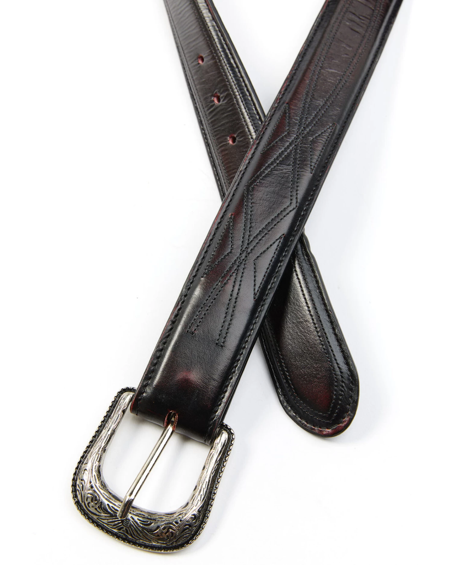 Moonshine Spirit Men's Black Cherry Stitched Pattern Leather Belt - Image 2