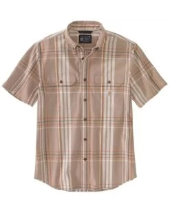 Carhartt Men's Loose Fit Plaid Print Midweight Short Sleeve Button Down Work Shirt 