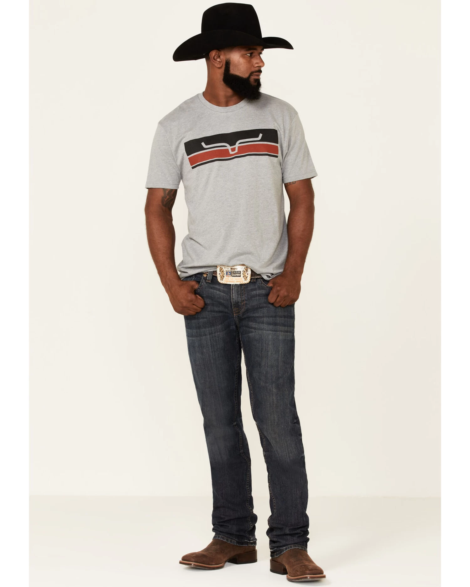 Kimes Ranch Men's Gray Broken Stripe Logo Short Sleeve T-Shirt - Image 2