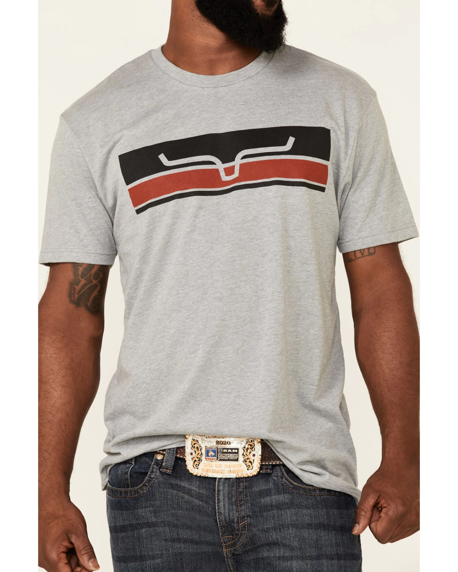 Kimes Ranch Men's Gray Broken Stripe Logo Short Sleeve T-Shirt - Image 3