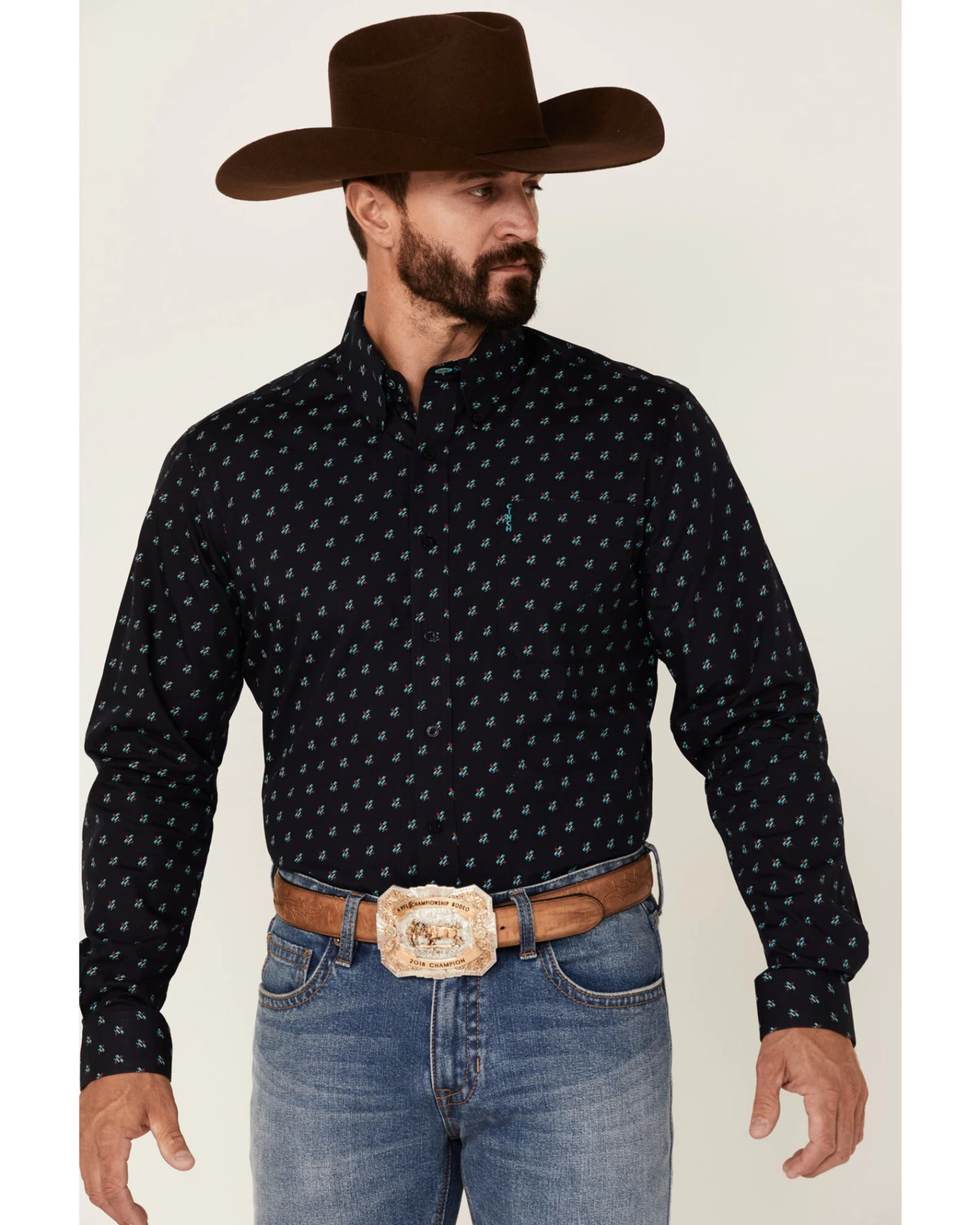 Cinch Men's Modern Fit Geo Print Long Sleeve Button Down Western ShirtÂ