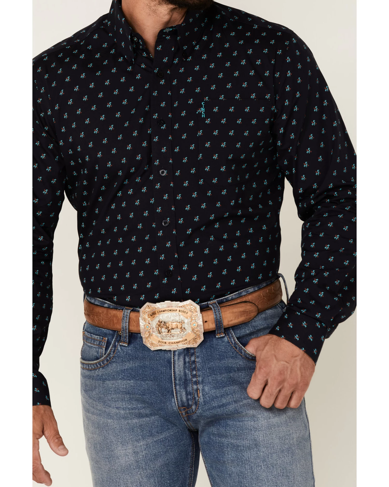 Cinch Men's Modern Fit Geo Print Long Sleeve Button Down Western Shirt - Image 3