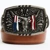 Cody James Men's Longhorn Americana Draped Flag Basketweave Buckle Belt