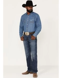 Rock 47 By Wrangler Cornflower Medium Dark Wash Stretch Slim Straight Jeans 