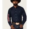 Resistol Men's Navy USA Logo Embroidered Long Sleeve Button Down Western Shirt 
