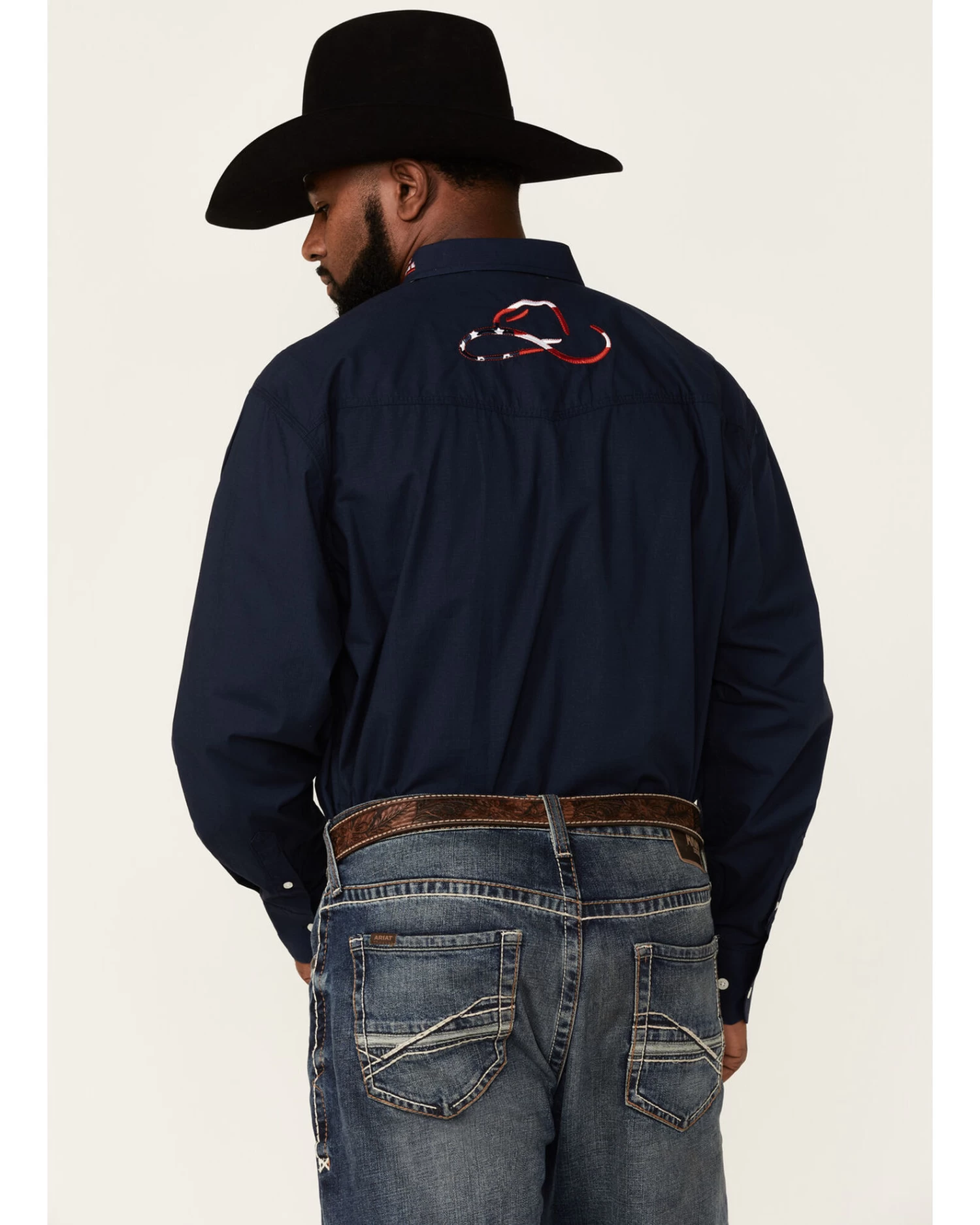 Resistol Men's Navy USA Logo Embroidered Long Sleeve Button Down Western Shirt - Image 4