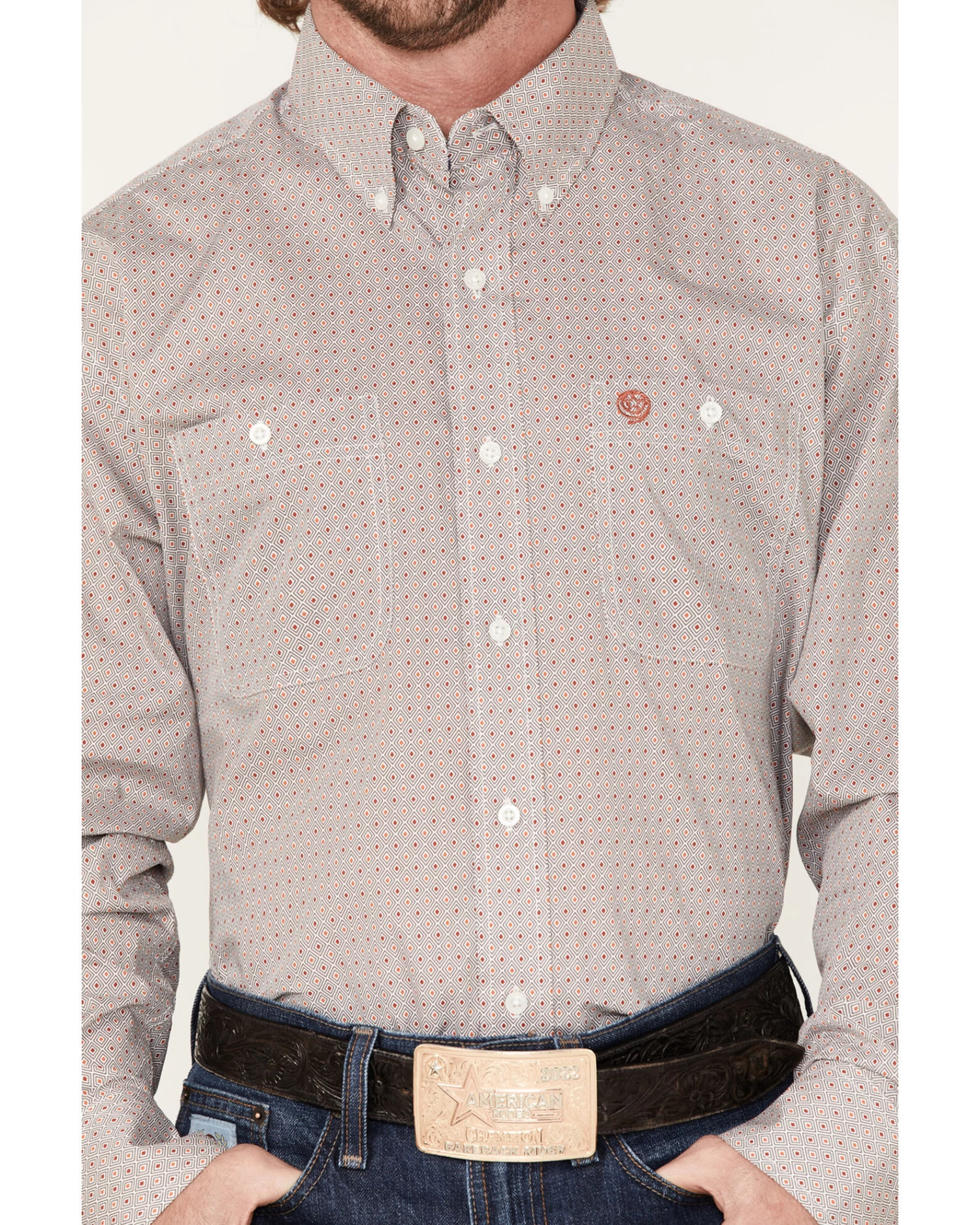 George Strait By Wrangler Men's Lone Sleeve Two Pocket Button Down Print Western Shirt - Big & Tall - Image 3