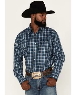 Wrangler Men's Wrinkle Resist Plaid Print Long Sleeve Western Pearl Snap Western  Shirt