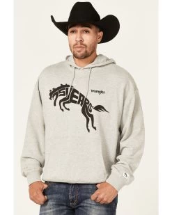 Wrangler Men's 75 Years Heather Gray Horse Graphic Hooded Sweatshirt 