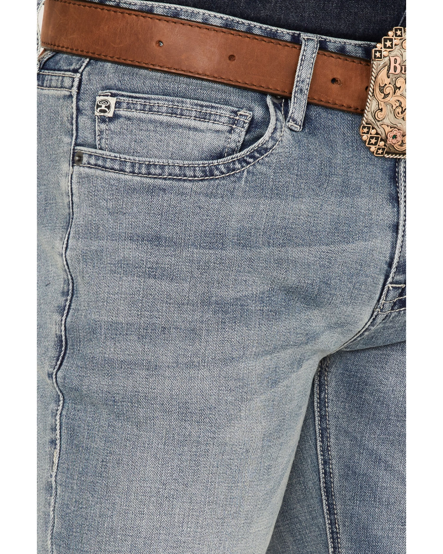 Rock & Roll Denim Men's Hooey Light Vintage Wash Revolver Stretch Slim Straight Jeans - Image 4