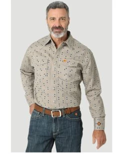 Wrangler 20X Men's FR Southwestern Geo Print Long Sleeve Pearl Snap Western Work Shirt