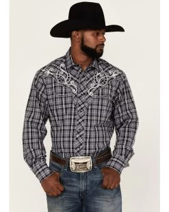 Roper Men's Embroidered Horseshoe Large Plaid Long Sleeve Snap Western ShirtÂ