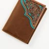 Cody James Men's Turquoise Underlay & Brown Tooled Trifold Wallet
