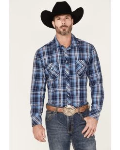 Rock & Roll Denim Men's Medium Plaid Stretch Long Sleeve Pearl Snap Shirt