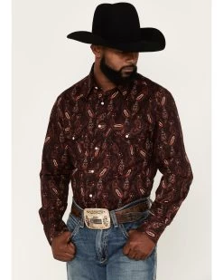 Rock & Roll Denim Paisley Stretch Long Sleeve Snap Shirt