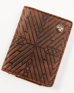 Hooey Men's Brown Southwestern Embossed Bi-Fold Money Clip Wallet