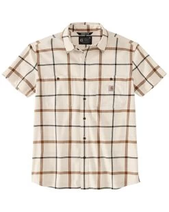 Carhartt Men's Relaxed Fit Lightweight Short Sleeve Button-Down Plaid Print Work Shirt