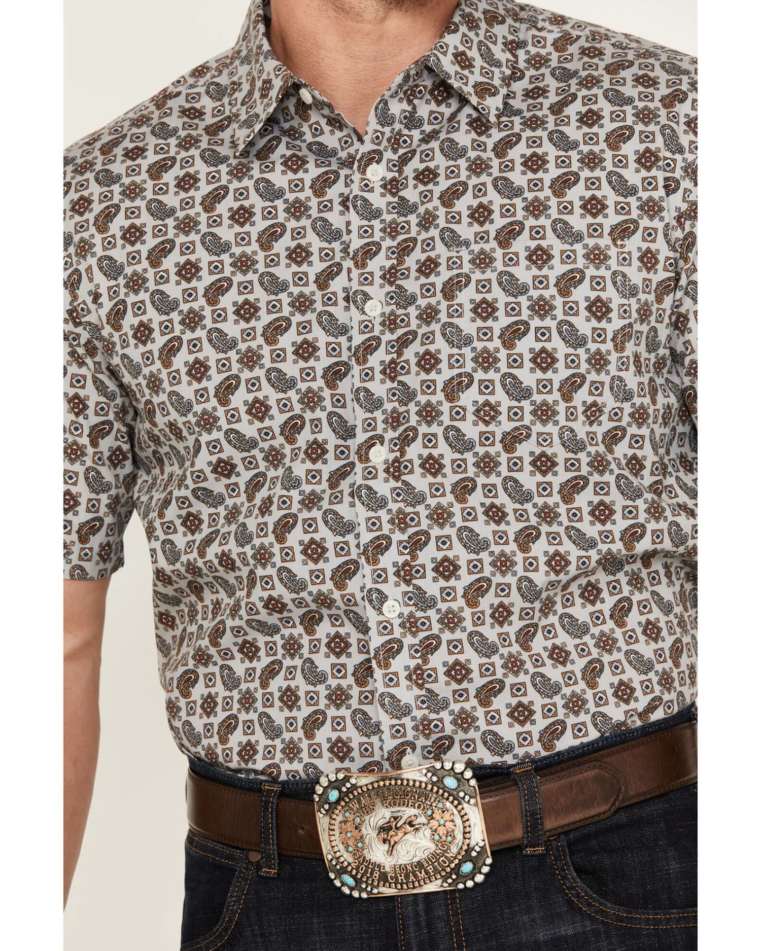 Gibson Men's Brightwood Paisley Print Short Sleeve Button-Down Western Shirt - Image 4