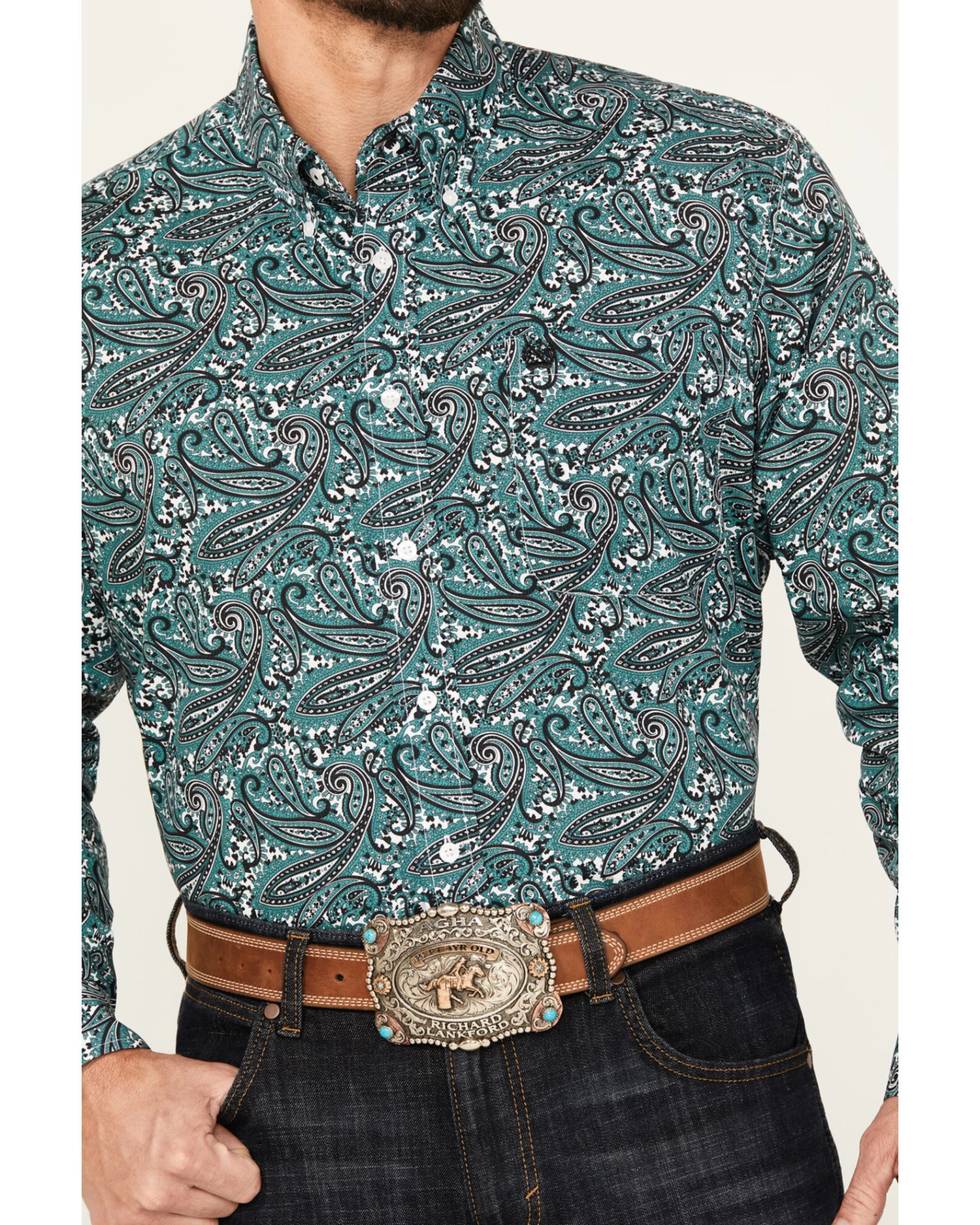 Cinch Men's Paisley Print Long Sleeve Button-Down Western Shirt - Image 3