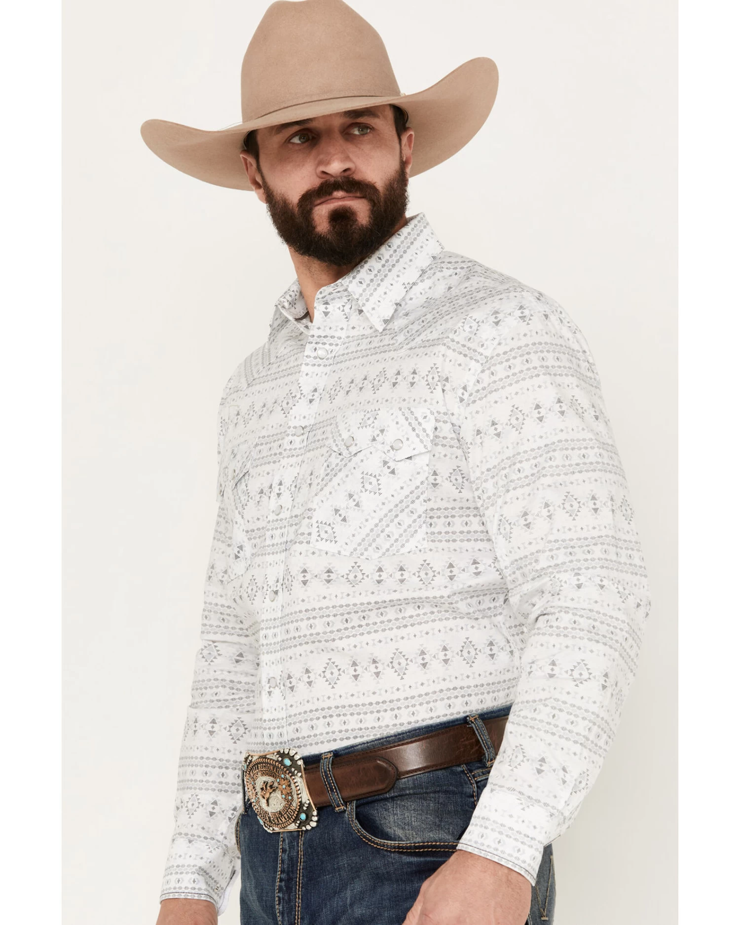 Rough Stock By Panhandle Men's Southwestern Print Long Sleeve Stretch Western Snap Shirt - Image 2