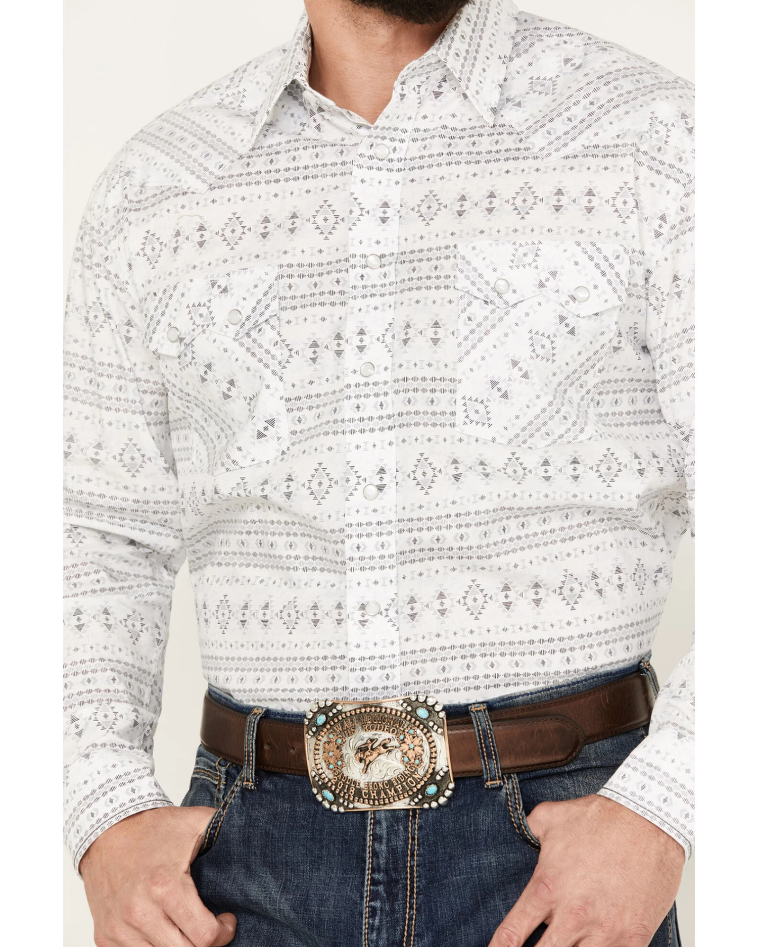 Rough Stock By Panhandle Men's Southwestern Print Long Sleeve Stretch Western Snap Shirt - Image 3