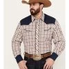 Roper Men's Retro Contrast Plaid Print Long Sleeve Western Snap Shirt