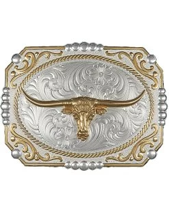 Montana Silversmiths Dual-Tone Cowboy Cameo Longhorn Buckle
